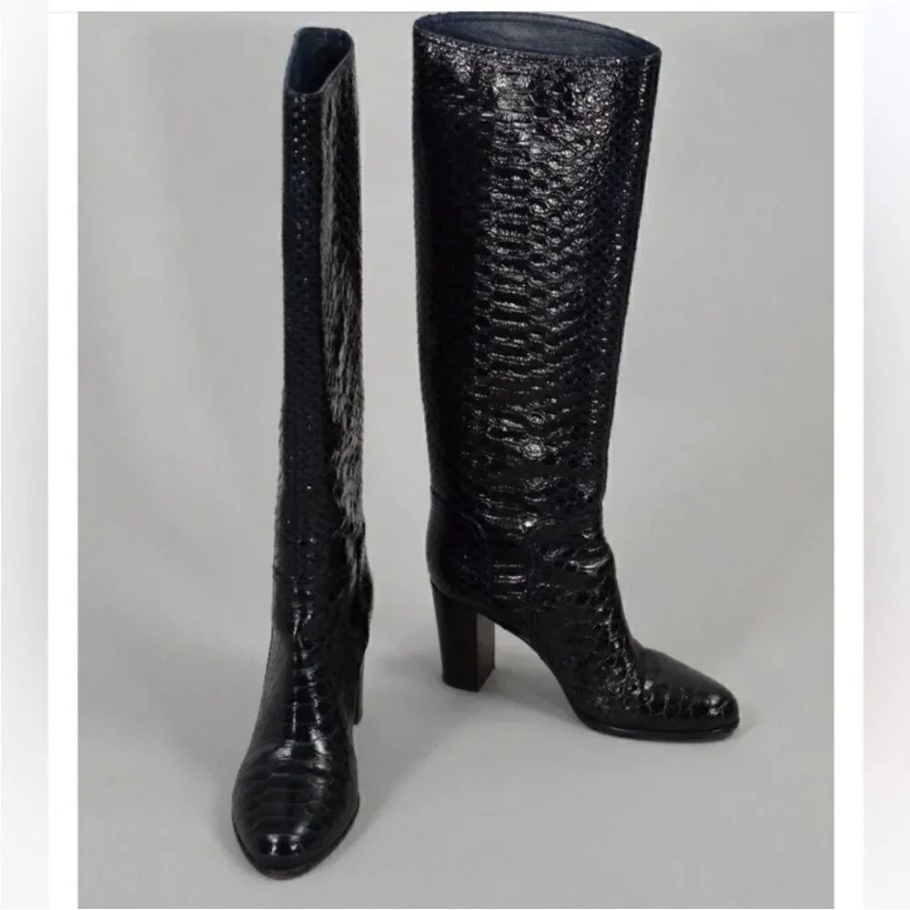 Sergio Rossi Blac/navy blue  snakeskin Heeled Boots, US8